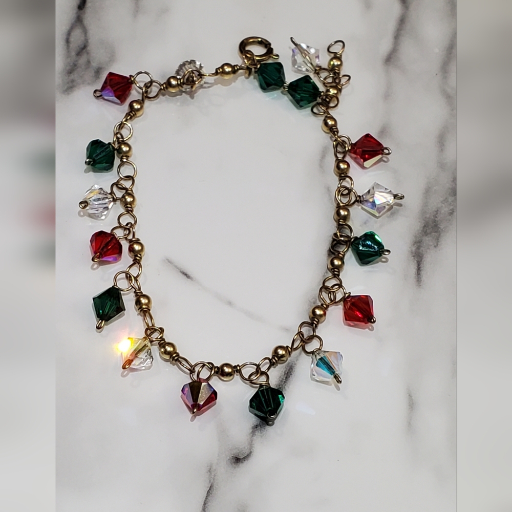 Vtg. 14k GF Rainbow Crystals Beads Bracelets